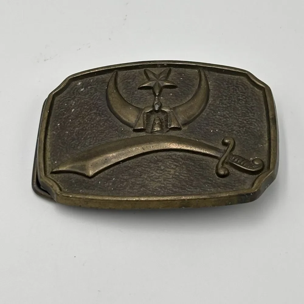 Vintage SHRINER Solid Brass‎ Black Star Sword USA Belt Buckle